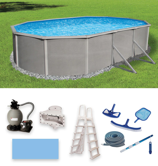 Belize 12-ft x 24-ft Oval 52-in Deep 6-in Top Rail Metal Wall Swimming Pool Package