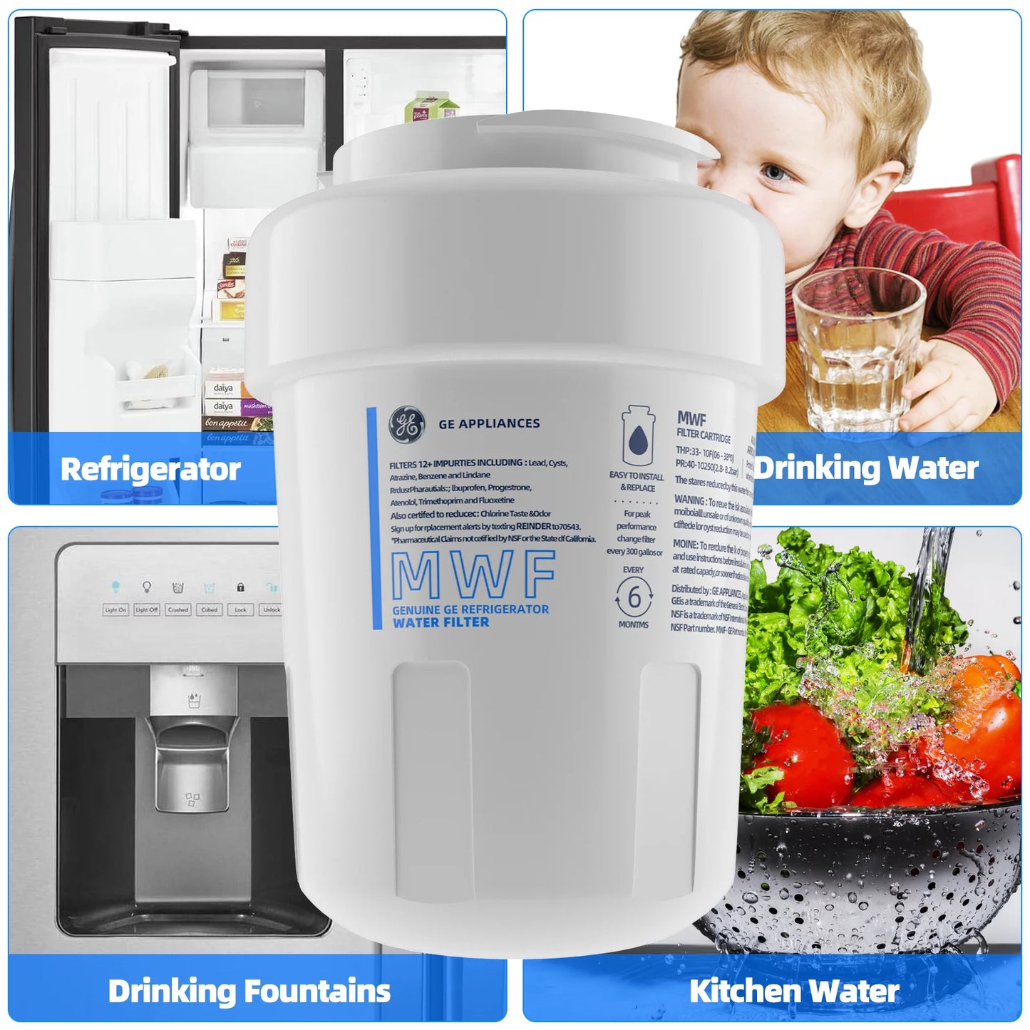 6 Pack MWF Refrigerator Water Filter Replacement , Compatible with SmartWater MWF, MWFINT, MWFP, MWFA,GWF, GWFA Fridge Water Filter