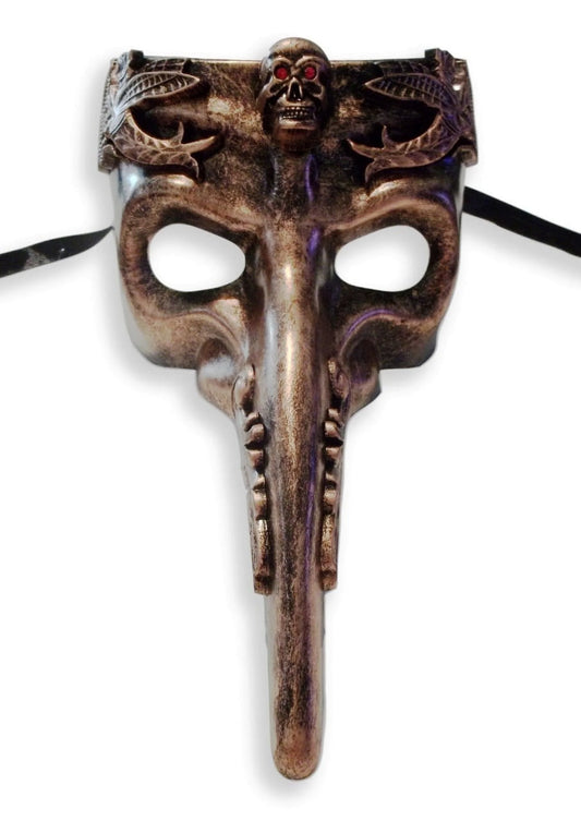 Copper Skull Red Eyes Long Nose Masquerade Mardi Gras Men's Mask