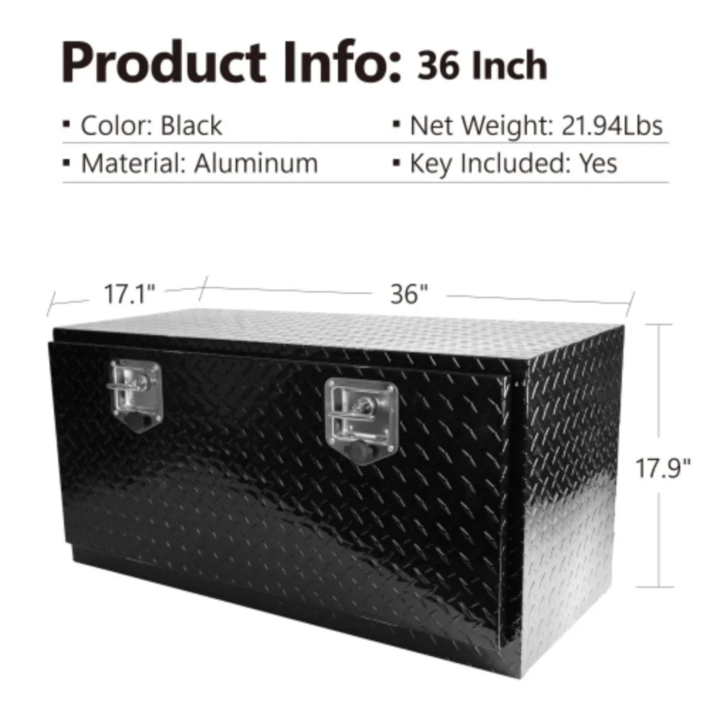 36 inch Heavy Duty Black Aluminum Tread Tool Box Truck Trailer Underbody Storage+Locks With T-Handle Latch Key Black + Aluminum + Square box + 36"(36"×17.1"×17.9")