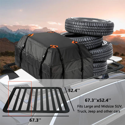 67"x52" Aluminum Car Roof Platform, Universal Rooftop Cargo Carrier System Max 660lbs Load, Black Fits for SUV Truck Cars