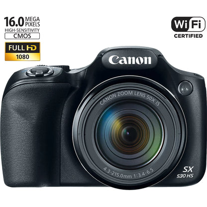 Canon PowerShot SX530 HS 16MP 50x Opt Zoom Full HD Digital Camera Black Deluxe Bundle. Includes 32GB Secure Digital SD Memory Card, 1150mah Battery P