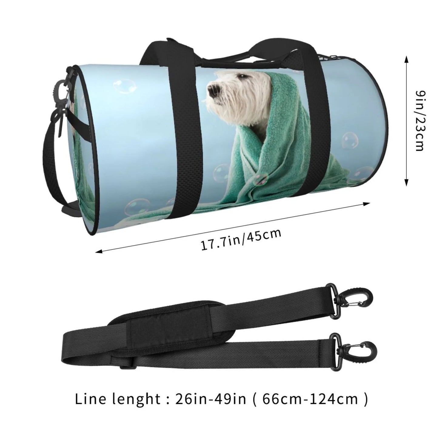 Coaee Dog Wrapped in Towel Large Capacity Travel Luggage Bag Cylinder Gym Bag Waterproof Sports Bag with Pocket and Compartment