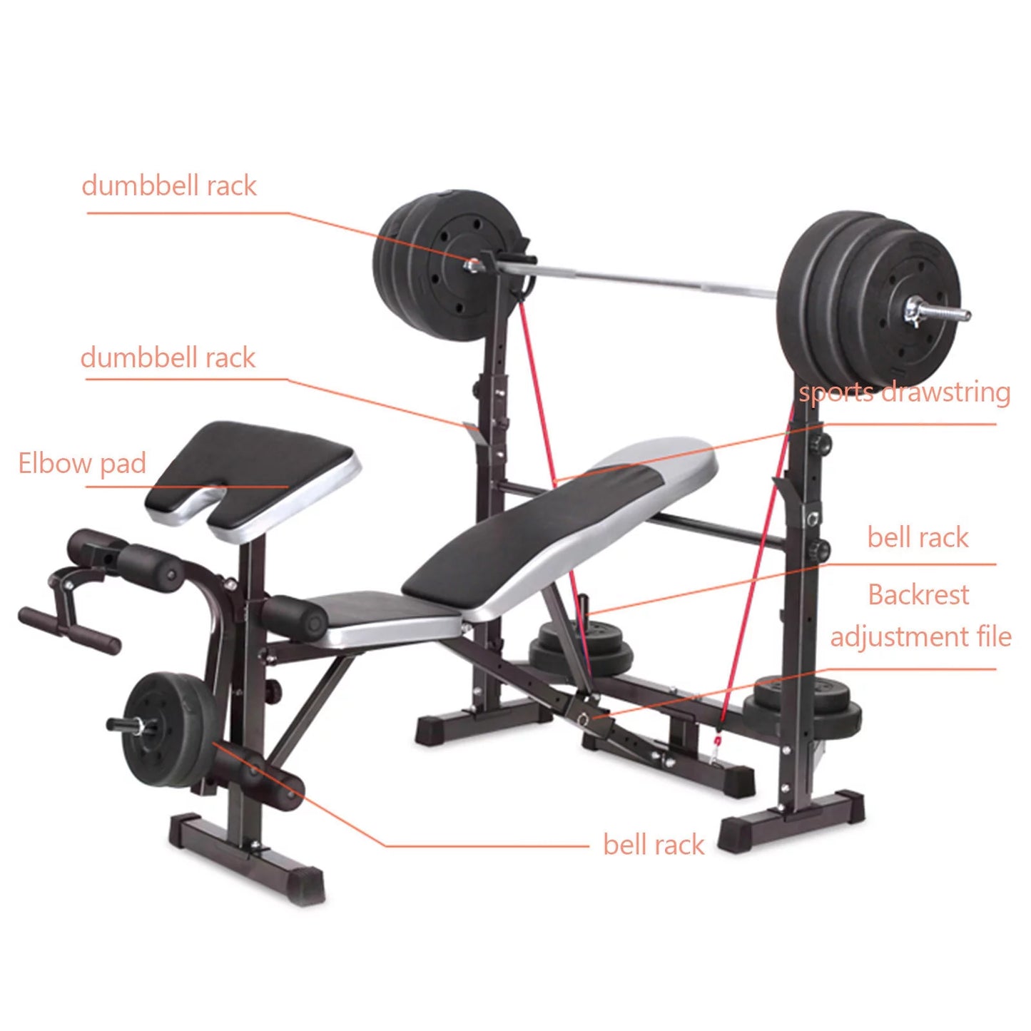 US Stock Body Champ Olympic Weight Bench, Workout Equipment for Home Workouts, Bench Press with Preacher Curl, Leg Developer and Crunch Handle for At Home Workouts