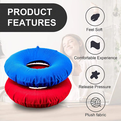 Zonon 2 Pieces Inflatable Donut Cushion Inflatable Ring Cushion Chair 15 Inch Round Inflatable Cushion Portable Donut Cushion Pillow for Home Office Chair Wheelchair Car, 2 Colors (Blue, Red)