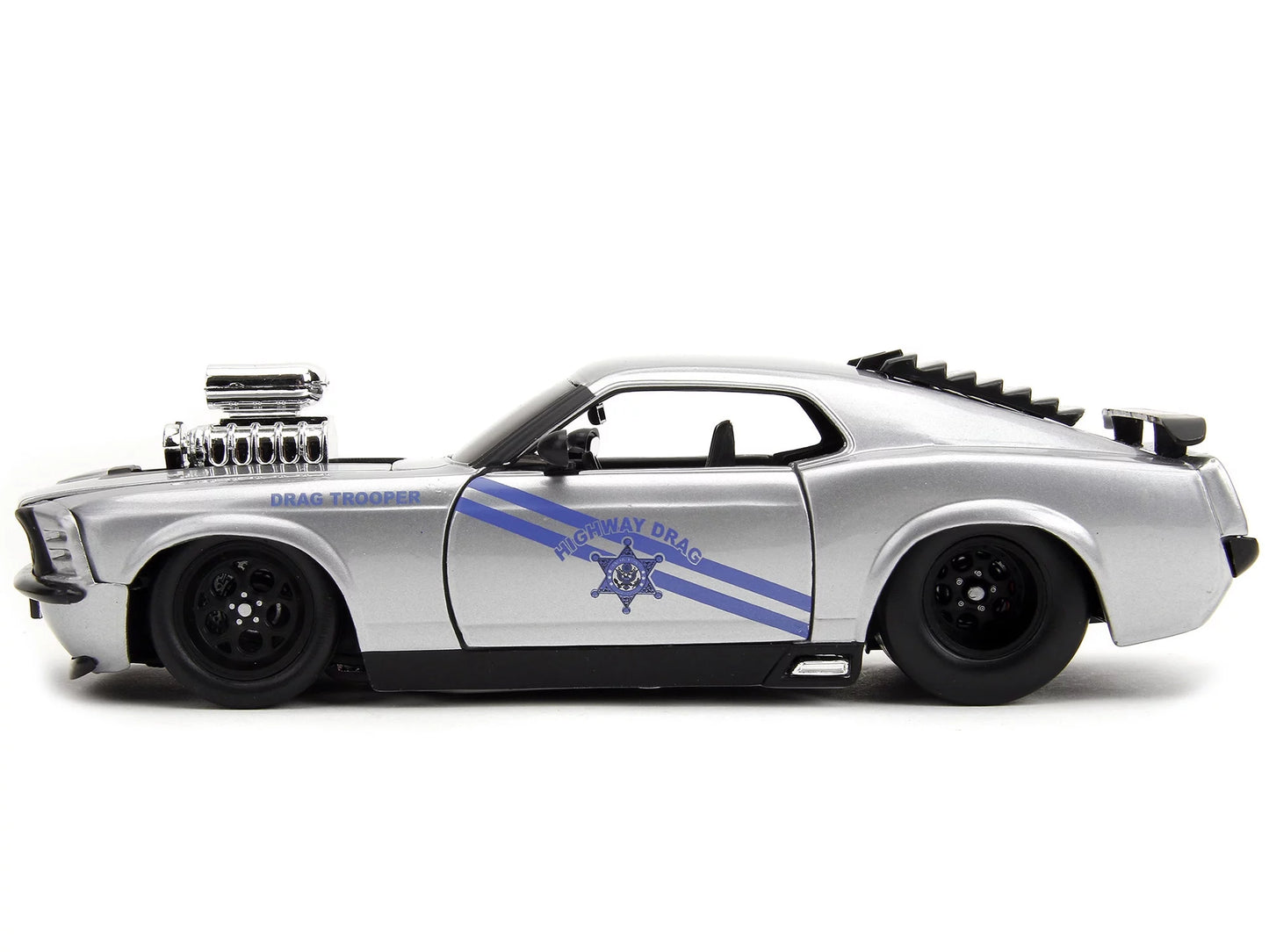 1970 Ford Mustang Boss 429 Silver Metallic Highway Drag - Drag Trooper Bigtime Muscle Series 1/24 Diecast Model Car by Jada