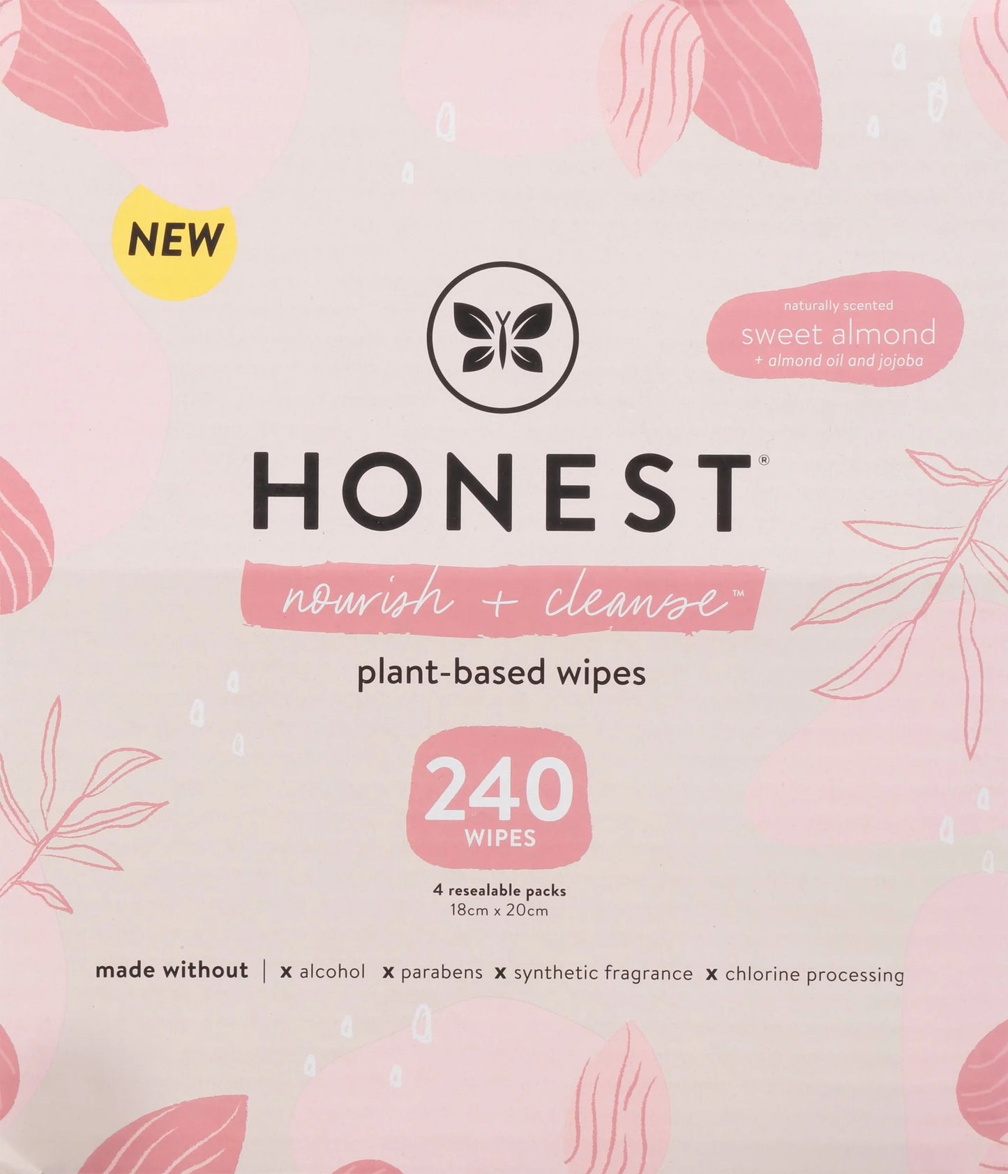 The Honest Company Nourish Cleanse Benefit Wipes , Cleansing Multi-Tasking Wipes , 99% Water, Plant-Based, Hypoallergenic , Sweet Almond, 240 Count Nourish Cleanse (Sweet Almond) 60 Count (Pack of 4)