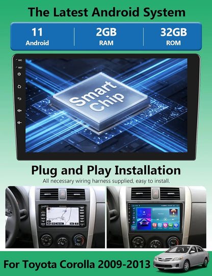 THONZER Android Car Stereo for Toyota Corolla 2009 2010 2011 2012 2013 with Wireless Carplay Android Auto, 9” Touch Screen 2G+32G Car Radio with Backup Camera,GPS Navigation,Bluetooth,SWC,WiFi,FM/RDS