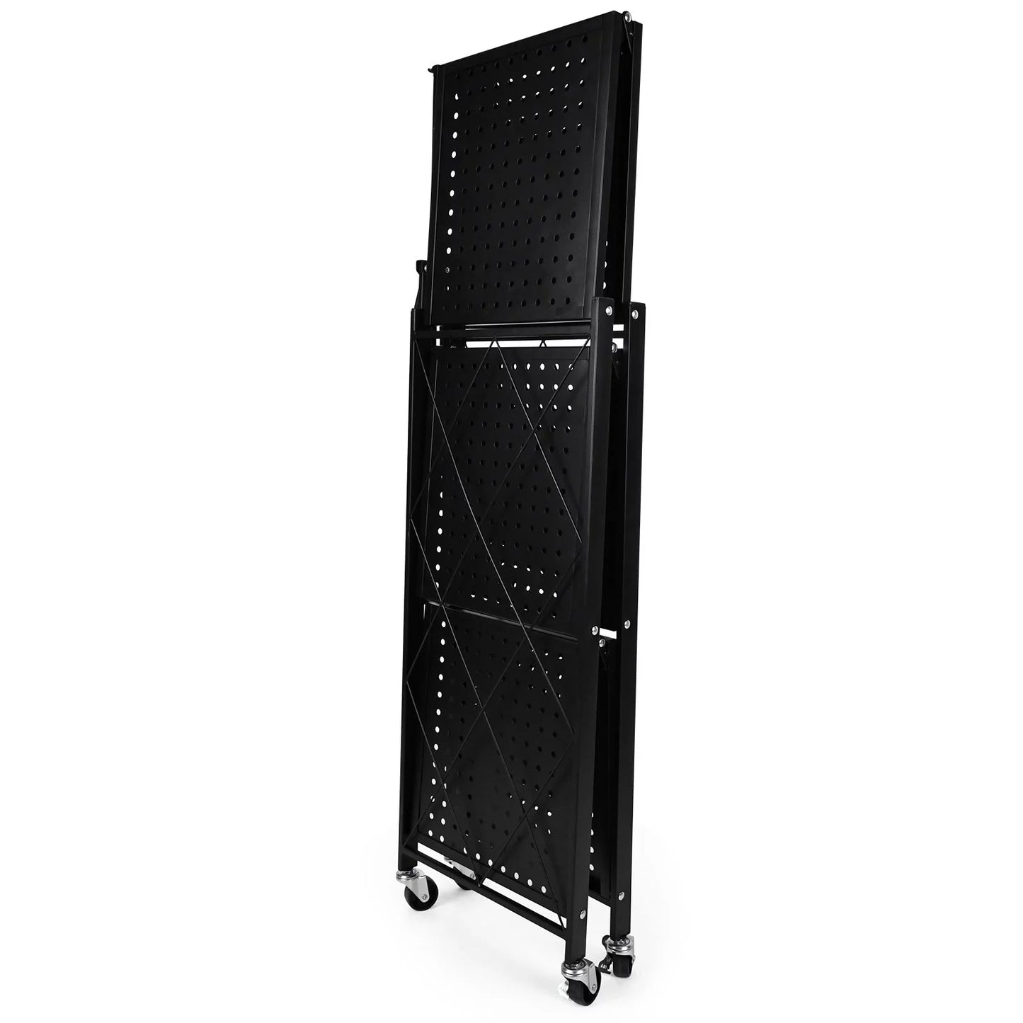 3-Tier Storey Heavy Duty Foldable Metal Rack Storage Shelving Unit with Easy Moving Organizer Shelving Suitable for Garage Kitchen, Black