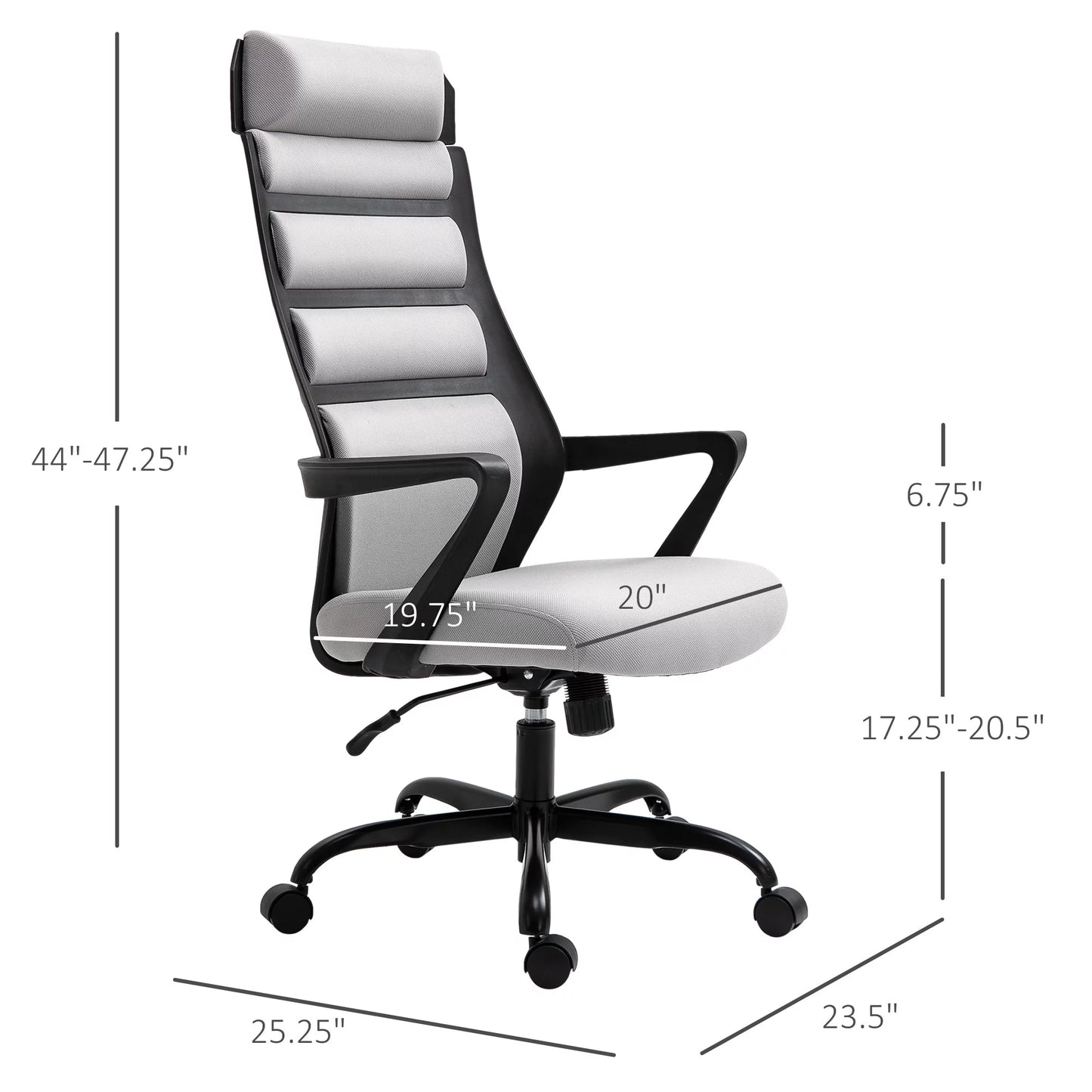 Vinsetto 26.75 in Executive Chair with Swivel & Adjustable Height, 275 lb. Capacity, Grey