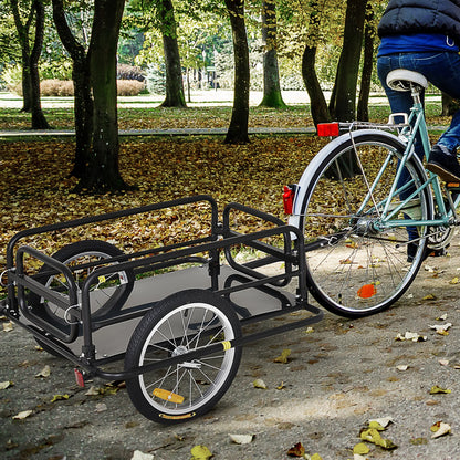 Aosom Foldable Bike Cargo Trailer Bike Cart Wagon Trailer with Hitch, Black