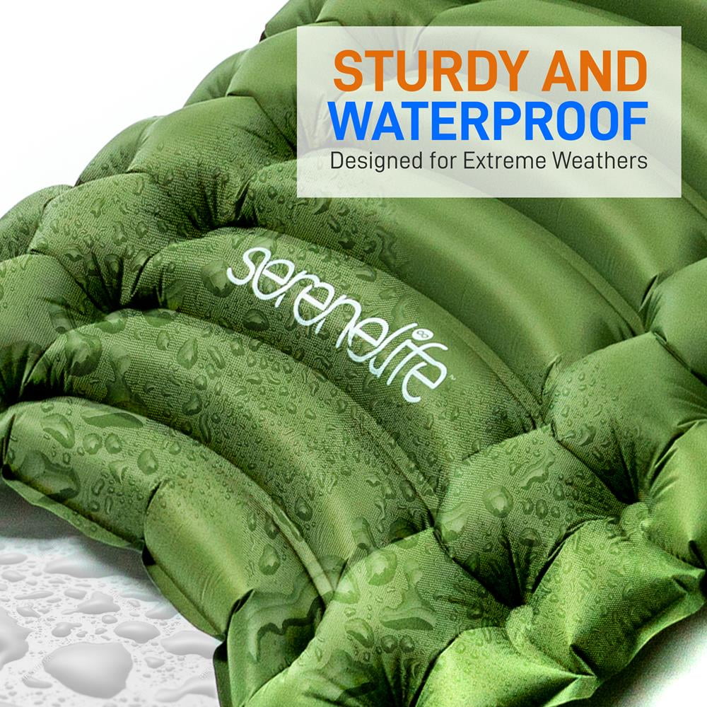 SereneLife Backpacking Air Mattress Sleeping Pad - Self Inflating Waterproof Lightweight, (Blue)