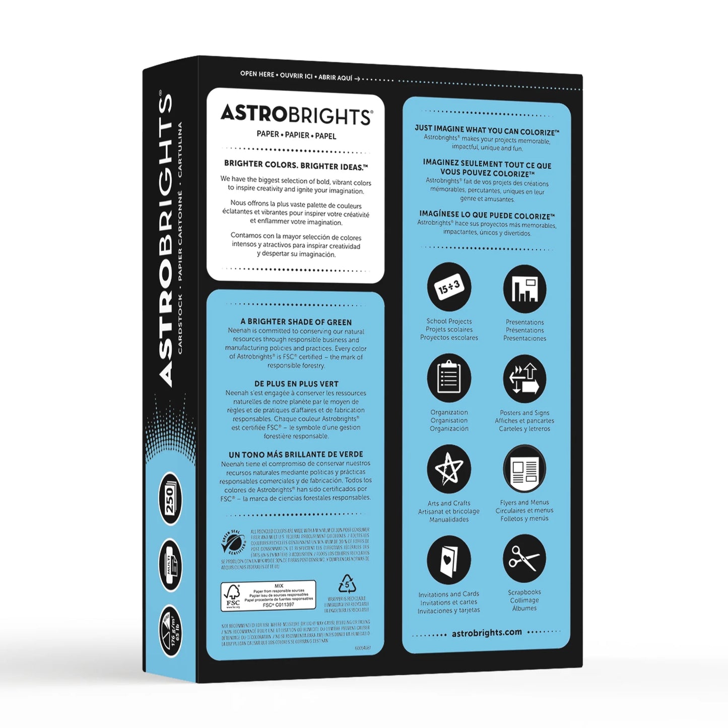 Astrobrights Colored Cardstock, 8.5" x 11", 65 lb., Lunar Blue, 250 Sheets