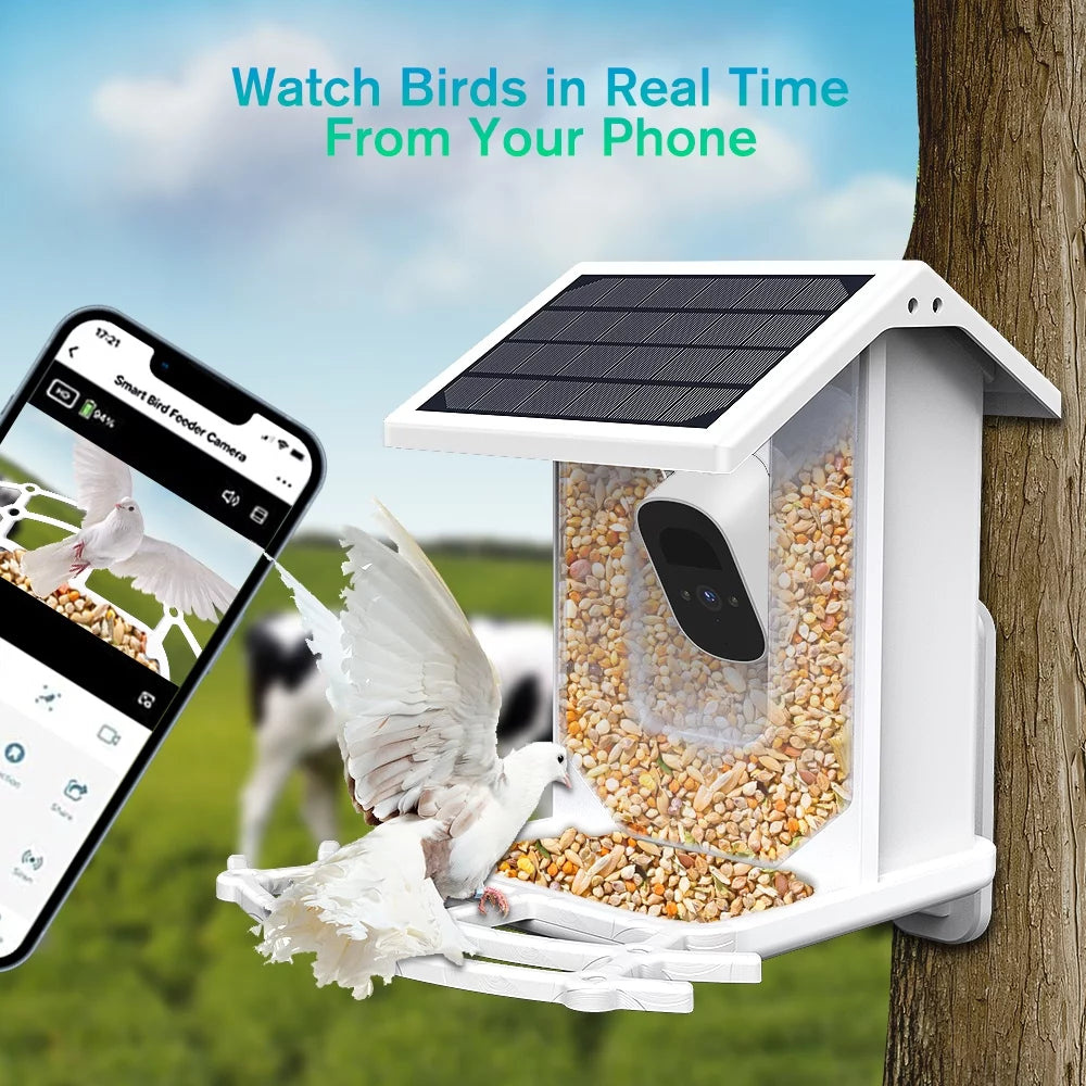 ZUPOX Smart Bird Feeder with Camera, 1080P HD Camera Auto Capture Bird Videos & Solar Panel, AI Identify Bird Species, APP Control 2.4G Wi-Fi Bird House, White