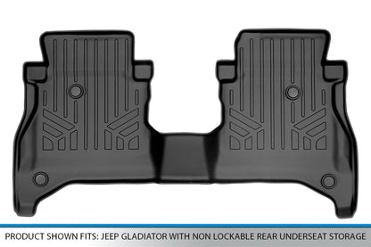 Smartliner SB0479 Custom Fit 2nd Row Floor Mats Liner with Non Lockable Rear Underseat Storage for 2020-2023 Jeep Gladiator, Black