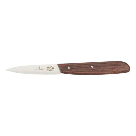 Victorinox 3 in. Kitchen Spear Point Stainless Steel Serrated Paring Blade Knife with Handle Wood, Rosewood