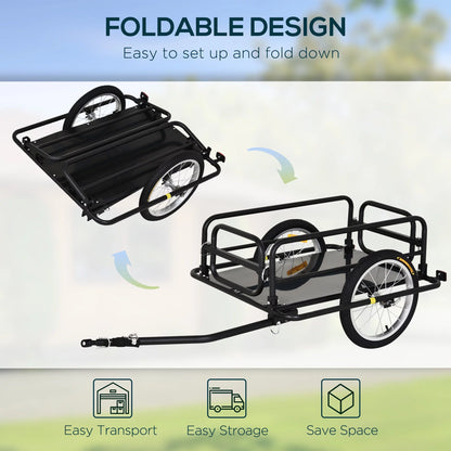 Aosom Foldable Bike Cargo Trailer Bike Cart Wagon Trailer with Hitch, Black