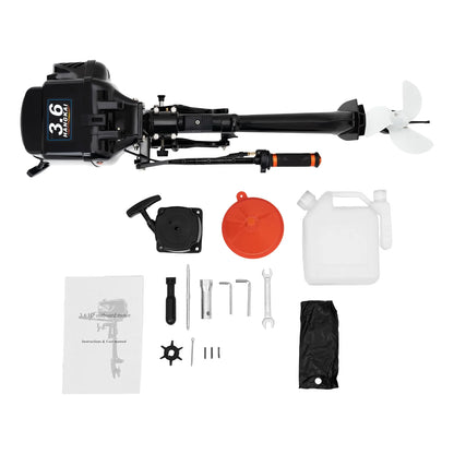 2 Stroke 3.6 Gasoline Outboard Motor, 55cc Fishing Boat Engine with Water Cooling System Clutch Control Black