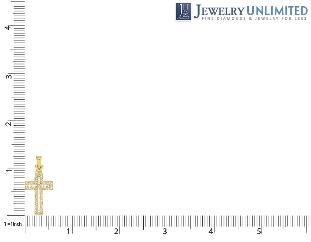 14K Yellow Gold Diamond Baguette Cross 1.25" 0.4CT