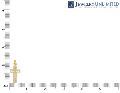 14K Yellow Gold Diamond Baguette Cross 1.25" 0.4CT