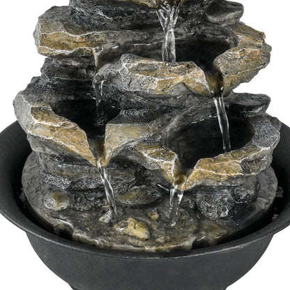 8.3-inch High 4-Tier Cascading Rock Falls Tabletop Water Fountain with LED Lights for Home and Office Decor