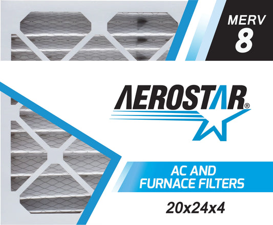 Aerostar 20x24x4 MERV 8, Pleated Air Filter, 20 x 24 x 4, Box of 6, Made in the USA