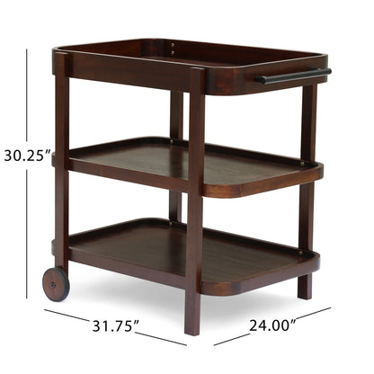 Sears Valley Outdoor Traditional Acacia Wood Bar Cart with 3 Shelves, Brown Mahogany