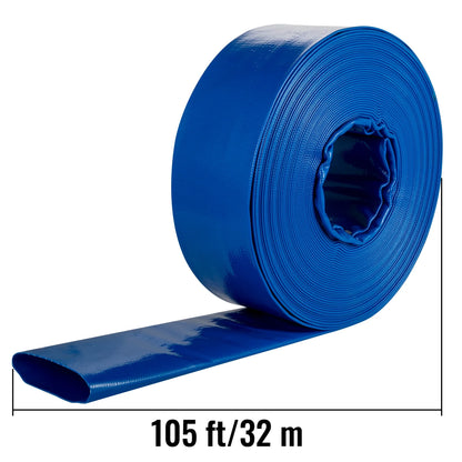 BENTISM Discharge Hose, 3" x 105', PVC Fabric Lay Flat Hose, Heavy Duty Backwash Drain Hose with Clamps, Weather-proof & Burst-proof, Ideal for Swimming Pool & Water Transfer