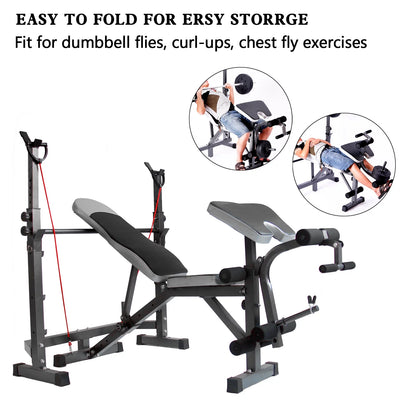 US Stock Body Champ Olympic Weight Bench, Workout Equipment for Home Workouts, Bench Press with Preacher Curl, Leg Developer and Crunch Handle for At Home Workouts