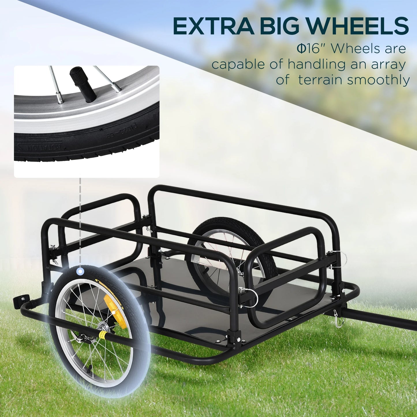 Aosom Foldable Bike Cargo Trailer Bike Cart Wagon Trailer with Hitch, Black