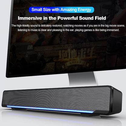 Carevas V-196 USB Wired Computer Speaker Bar Stereo Subwoofer Powerful Music Player Bass Surround Sound Box 3.5mm Audio Input for PC Laptop Smartphone Tablet MP3 MP4