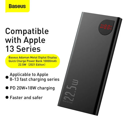 Baseus Portable Charger 10000mAh Power Bank 22.5W Fast Charging Battery Pack with Dual USB Ports, Black