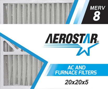 Aerostar 20x20x5 MERV 8, Carrier Replacement Pleated Air Filter, 20x20x5, Box of 2