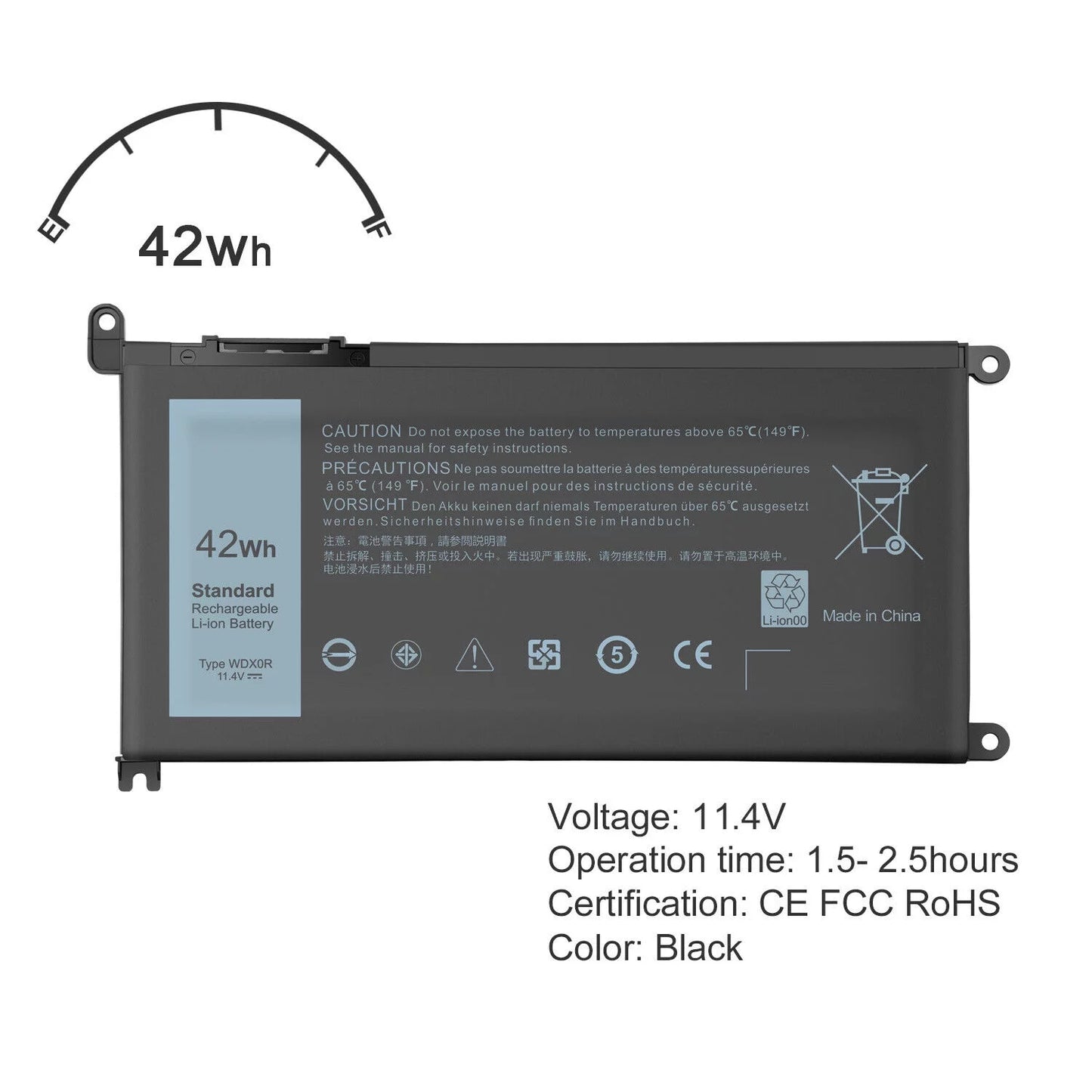 42Wh WDX0R Battery for Inspiron 15 5565 5567 5568 5578 Fit 3CRH3 T2JX4 USA