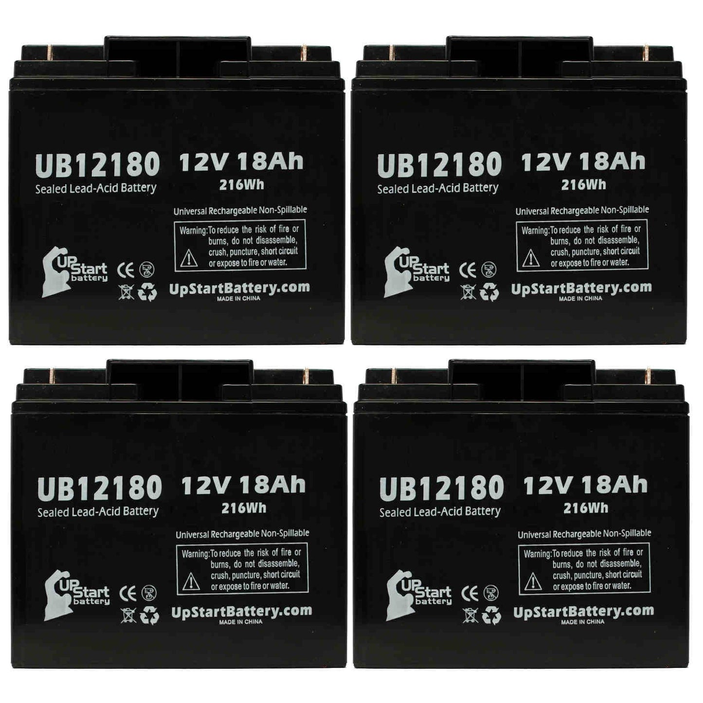 4x Pack - Compatible Datascope INTRA AORTA PUMP SYSTEM 100 Battery - Replacement UB12180 Universal Sealed Lead Acid Battery (12V, 18Ah, 18000mAh, T4 Terminal, AGM, SLA)