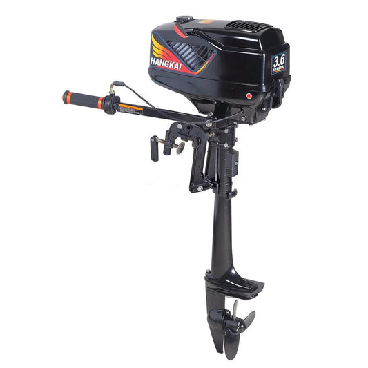 2 Stroke 3.6 Gasoline Outboard Motor, 55cc Fishing Boat Engine with Water Cooling System Clutch Control Black