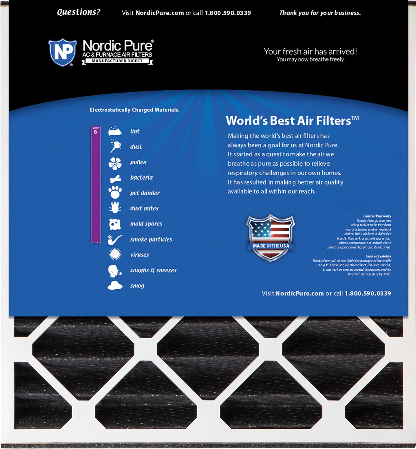 Air Bear 20x25x5 Replacement Pure Carbon Odor Reduction Merv 8 Air Filters 2 PK