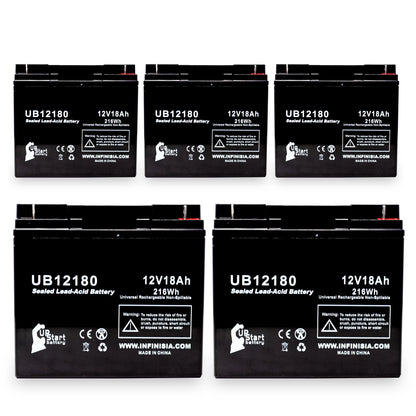 5x Pack - Compatible General Power GPS2K12061 Battery - Replacement UB12180 Universal Sealed Lead Acid Battery (12V, 18Ah, 18000mAh, T4 Terminal, AGM, SLA)