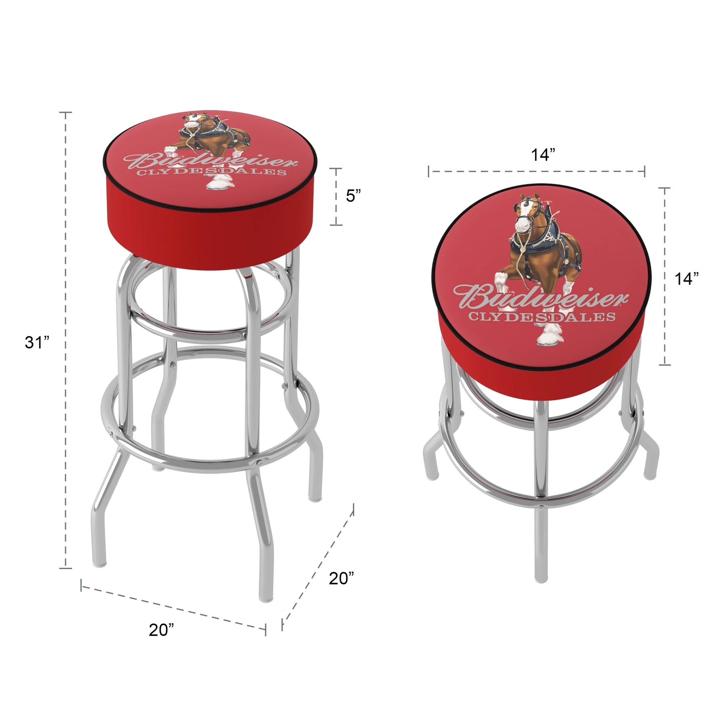 Trademark Gameroom Budweiser Clydesdale Red Bar Stool with Padded Saddle