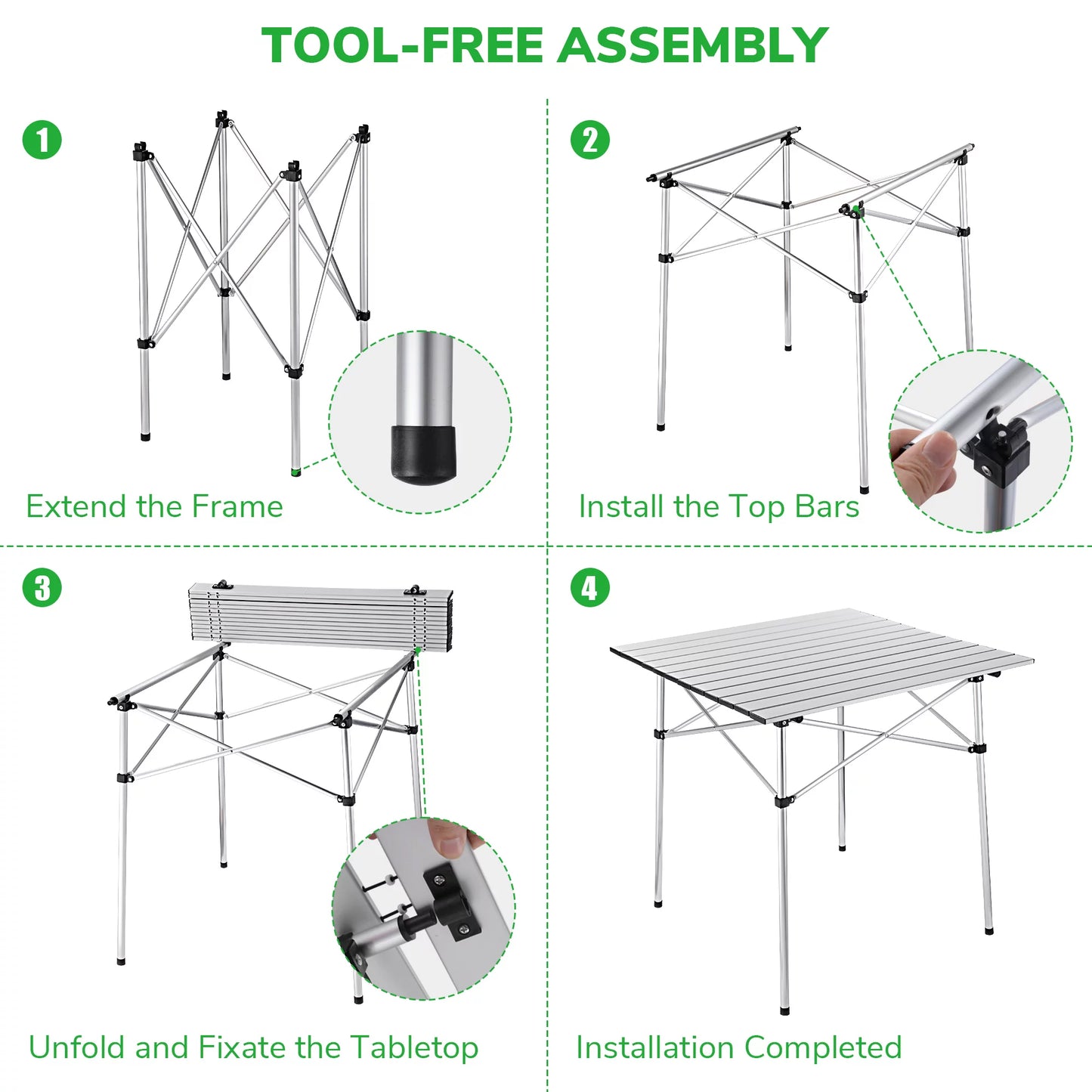 Yescom Roll Up Camping Table Portable Folding Aluminum Collapsible Lightweight Outdoor Picnic Desk With Carry Bag