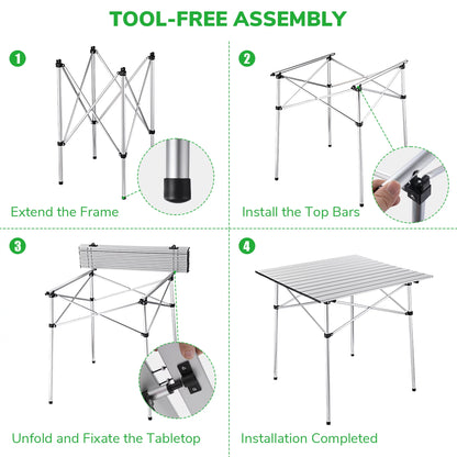 Yescom Roll Up Camping Table Portable Folding Aluminum Collapsible Lightweight Outdoor Picnic Desk With Carry Bag