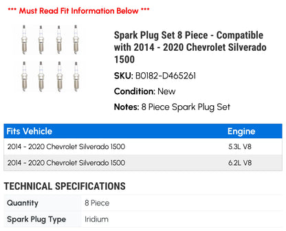 Spark Plug Set 8 Piece - Compatible with 2014 - 2020 Chevy Silverado 1500 2015 2016 2017 2018 2019