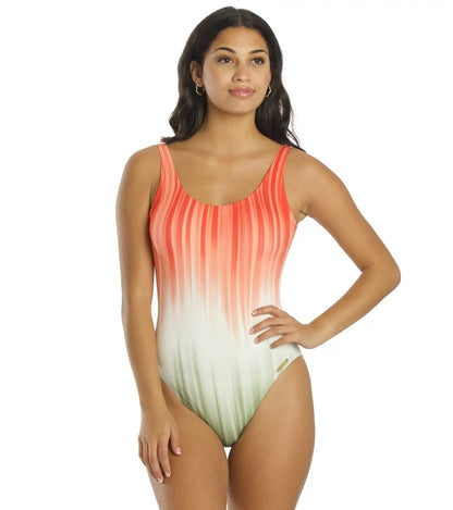 Vince Camuto SAFARI GREEN Dip-Dyed Scoop-Neck One-Piece Swimsuit, US 10