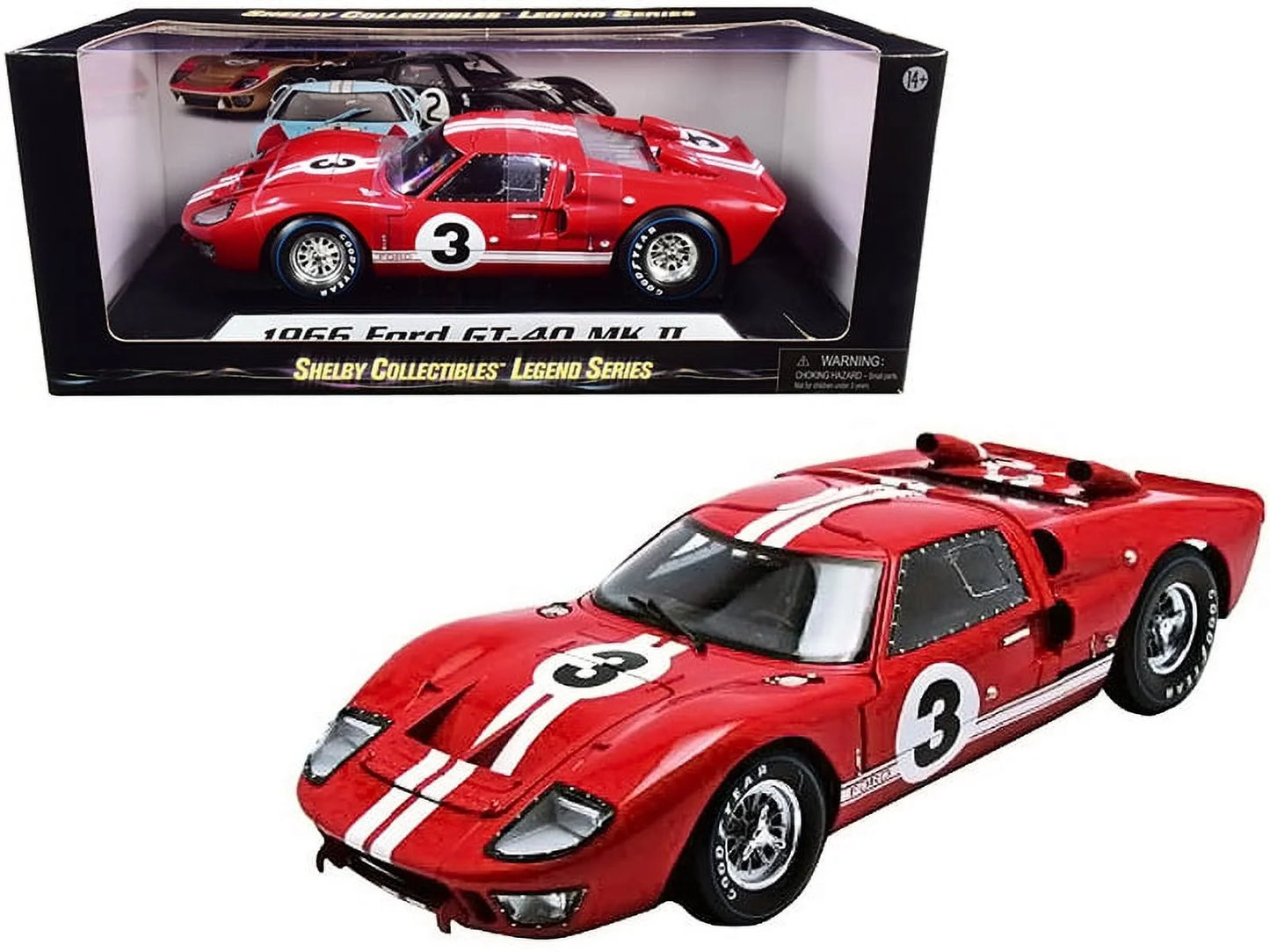 1966 Ford GT-40 MK 2 Red #3 1/18 Diecast Car Model by Shelby Collectibles