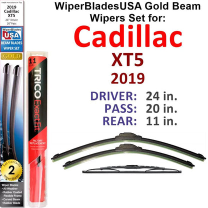 2019 Cadillac XT5 Platinum Beam Wiper Blades Wipers WBUSA (Set of 3) w/Rear Wiper