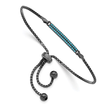 Auriga Fine Jewelry 925 Sterling Silver Black-Rhodium Dyed Howlite Bar Adjustable Bracelet for Women