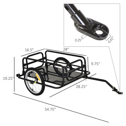 Aosom Foldable Bike Cargo Trailer Bike Cart Wagon Trailer with Hitch, Black