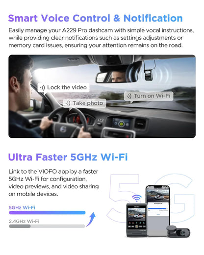 VIOFO A229 Pro 2CH Dashcam with GPS, Dual STARVIS 2 IMX678 IMX675 4K+2K Front & Rear Car Camera 2 lb