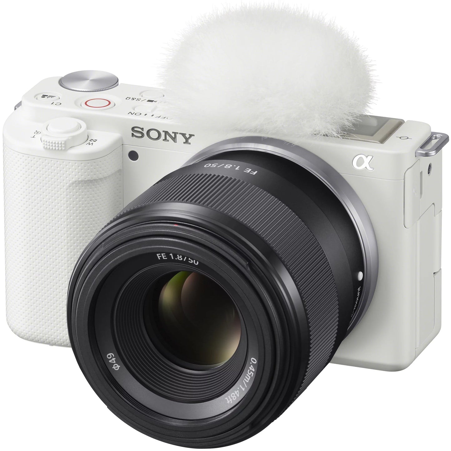 Sony ZV-E10 Mirrorless Alpha APS-C Vlog Camera Body and 50mm F1.8 Large Aperture FE Lens SEL50F18F ILCZV-E10/W White Bundle with Deco Gear Case + Extra Battery + Photo Video Accessories Kit