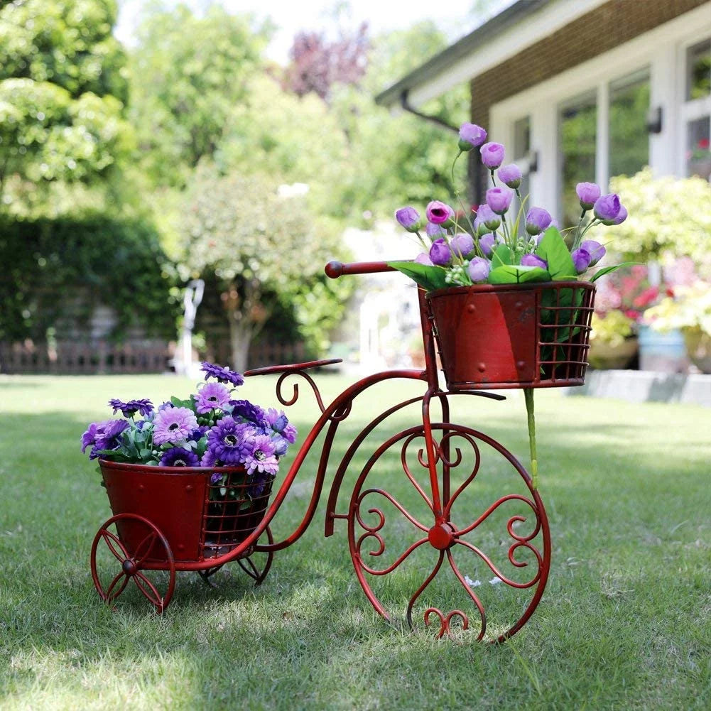 Tricycle Plant Stand Bike Planter, Iron Plant Stand Flower Pot Cart Holder Indoor Outdoor Home Garden Patio Decor, 27.5" x 9.8" x 18.5"